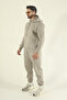 Men's Winter Fleece-Lined Puff Fabric Hooded 3-Thread Side Pocket Tracksuit Set - Stone