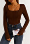 Elastic Blouse High Waist Long Sleeve Square Neck Knitted Fabric Spring Autumn Winter Blouse - 3