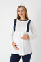 Women's Navy Blue Shawl Collar Winter Long Sleeve Special Design Maternity Pajama Set - 4