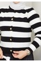 Women's Button Detailed Striped Hijab Knitwear Cardigan Skirt Set - Black - 4