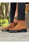 Zippered Men's Flat Boots Brown Suede - 3