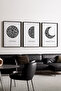 Wooden Black Framed Moon Cycles 3-Piece Painting Set Huhu225 - Triple Painting Set Black Frame
