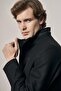 Black Stand Collar Fully Lined Classic Slim Fit Flexible Cashmere Coat 1008255150 - 2