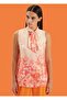 Orange- Patterned Blouse with Scarf Detail - 2