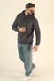 Men's Basic Winter Soft Textured Sweatshirt - Dark Smoked Regular Kangaroo Pocket Hoodie - 7