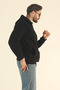 Men's Basic Winter Fleece-Lined Sweatshirt - Black Regular Kangaroo Pocket Hoodie - 5