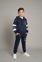 Navy Blue Zippered Hooded Block Detailed Boys' Tracksuit Set - 3