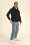 Men's Basic Winter Fleece-Lined Sweatshirt - Black Regular Kangaroo Pocket Hoodie - 2