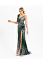One Shoulder Slit Sequin Evening Dress - 5