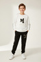 Black and White Children's Tracksuit with Applique and Side Stripes - 4