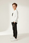 Black and White Children's Tracksuit with Applique and Side Stripes - 5