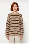 Women's Oversized Crew Neck Striped Knit Sweater Ideal for Winter Days Offering Elegance and Comfort - 2
