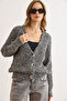 Women's Black Soft Textured Knit Cardigan Hrk-19000431 - 6