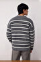 Men's Oversized Crew Neck Striped Thessaloniki Woven Thick Acrylic Winter Sweater Comfortable Style - 4