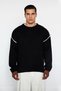 Men's Plus Size Oversize Fit Crew Neck Trim Detailed Low Sleeve Knitwear Sweater for Winter Season - 2