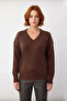 Oversized V-Neck Knit Sweater for Women with Drop Shoulders in Tall Brown Offers Comfortable Chic - 2