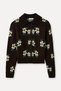 Women's Brown Jacquard Polo Collar Buttoned Cardigan - 5