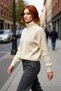 Women's Oversize Crop Zippered Stand Collar Thessaloniki Woven Acrylic Knitwear Sweater for Winter Daily Outfits