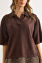 Women's Brown Polo Neck Flowy Soft Blouse Blz-19003140 - 5