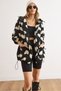 Women's Black Hooded Pocket Lined Heart Detailed Wellsoft Coat Kbn-19000019
