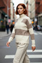 Women's Oversized Zippered Striped Stand Collar Low Sleeve Knitwear Sweater Stylish Choice for Winter Days