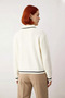Women's Ecru Regular Fit Polo Neck Low Sleeve Color Block Medium Thickness Knitwear Sweater Casual Chic - 4