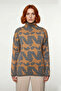 Women's Oversized Stand Collar Knitwear Sweater Modern Geometric Pattern Ideal for Cold Winter Days Quality - 2