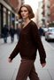 Women's Oversized V-Neck Glittery Openwork Knitwear Sweater Low Sleeve Comfortable Casual Stylish Clothing Combination Quality