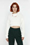 Women's Ecru Regular Fit Low Sleeve Crew Neck Super Crop Basic Knitwear Sweater Casual Chic - 2