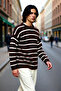 Men's Oversized Crew Neck Striped Thessaloniki Woven Thick Acrylic Winter Sweater Comfortable Style