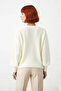 Women's Oversize Balloon Sleeve Thessaloniki Woven Crew Neck Long Plain Basic Knitwear Sweater 100% Acrylic - 4