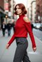 Women's Silvery Stand Collar Raglan Sleeve Regular Fit Knitwear Shoulder Open Detailed Stylish Winter Sweater Quality