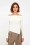 Women's Fitted Carmen Collar Slim Knitwear Sweater Long Standard Sleeve Plain Premium Yarn Autumn Chic - 2