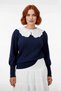 Women's Navy Blue Lace Collar Knitwear Sweater Long Sleeve Regular Fit Stylish Choice of Winter Outfits - 2