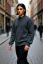 Men's Oversize Fit Crew Neck Basic Thessaloniki Textured Thick Knit Sweater for Winter Casual Wear
