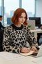 Oversized Fit Leopard Print Low Sleeve Crew Neck Knitwear Sweater for Women Winter Casual Chic - 3