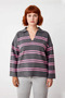 Women's Relaxed Fit Striped Polo Neck Acrylic Knit Sweater Offers Comfort in Winter Season Casual Elegance - 2