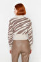 Women's Zebra Patterned Stand Collar Regular Fit Crop Knitwear Sweater Stylish Choice for Cold Days High Quality - 4