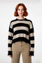 Women's Oversized Crew Neck Striped Crop Acrylic Knit Sweater with Draping Detail Comfortable Chic Quality - 2