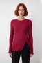 Women's Dusty Rose Fitted Sweater with Slit Detail and Crew Neck Slim Knitwear Offers Everyday Elegance - 2