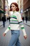Young Women's Stand Collar Zipper Detail Crop Cut Color Block Long Sleeve Winter Knitwear Sweater Quality