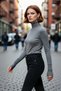 Women's Ecru Slim Turtleneck Fitted Knitwear Sweater Spring Autumn Casual Chic Quality