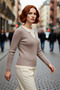 Women's Beige Fitted Ribbed Knit Sweater Slim Fit Double Layer Look Ideal for Spring Autumn