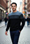 Men's Fitted Crew Neck Long Sleeve Color Block Acrylic Knit Sweater Ideal for Everyday Chic