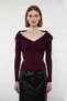 Women's Turn-Down Collar Fitted Ribbed Knit Blouse Long Sleeve Crop Length Spring Autumn Casual Chic - 2