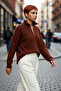 Women's Oversize Low-Cut Zipper Stand Collar Knitwear Thessaloniki Knit Basic Long Sleeve Sweater High Quality
