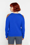 Women's Relaxed Fit Stand Collar Low Long Sleeve Off-The-Shoulder Detailed Modern Comfortable Knitwear Sweater - 4