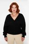 Women's Double Breasted V-Neck Tie-Up Open Back Knitwear Sweater Bat Sleeve Plain Thessaloniki Woven Winter - 2