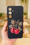 Samsung Galaxy S23Fe Compatible Cherry Leopard Bow Patterned Silicone Shock-Absorbing Rubber Case - 2