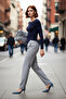 Women's Fitted Navy Blue Crew Neck Knitwear Sweater Modern Asymmetrical Cut Spring Autumn Chic